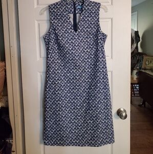 J. McLaughlin Navy and White Bird Print Midi Dress